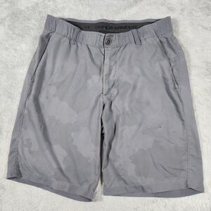 Under Armour Shorts Mens 32 Gray HeatGear Golf Athletic Stretch Camo Logo Casual